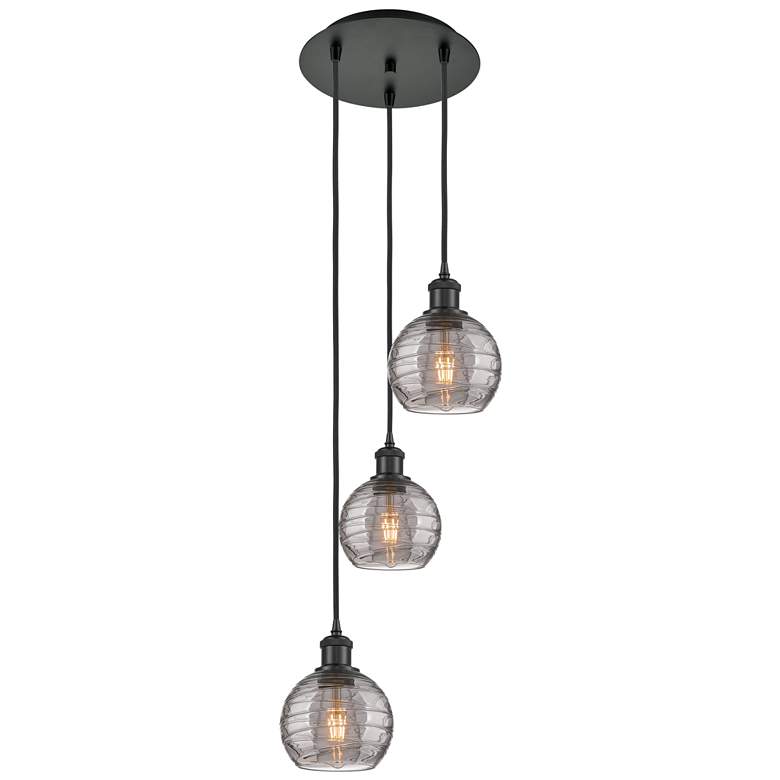 Image 1 Ballston Athens 12.38"W 3-Light Black Corded Pendant w/ Smoke Swirl Sh