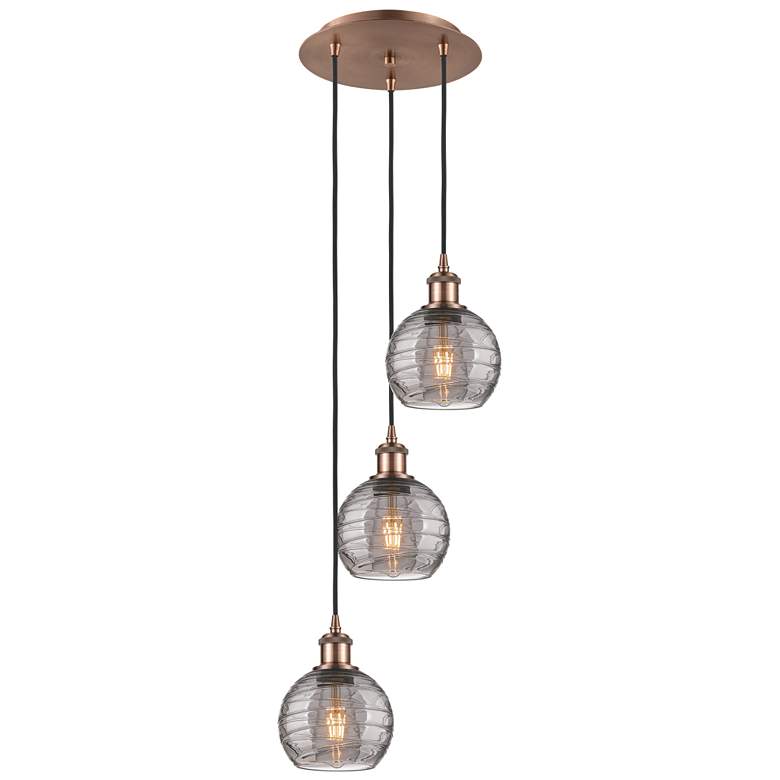 Image 1 Ballston Athens 12.38"W 3-Light Copper Corded Pendant w/ Smoke Swirl S
