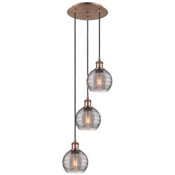 Ballston Athens 12.38"W 3-Light Copper Corded Pendant w/ Smoke Swirl S