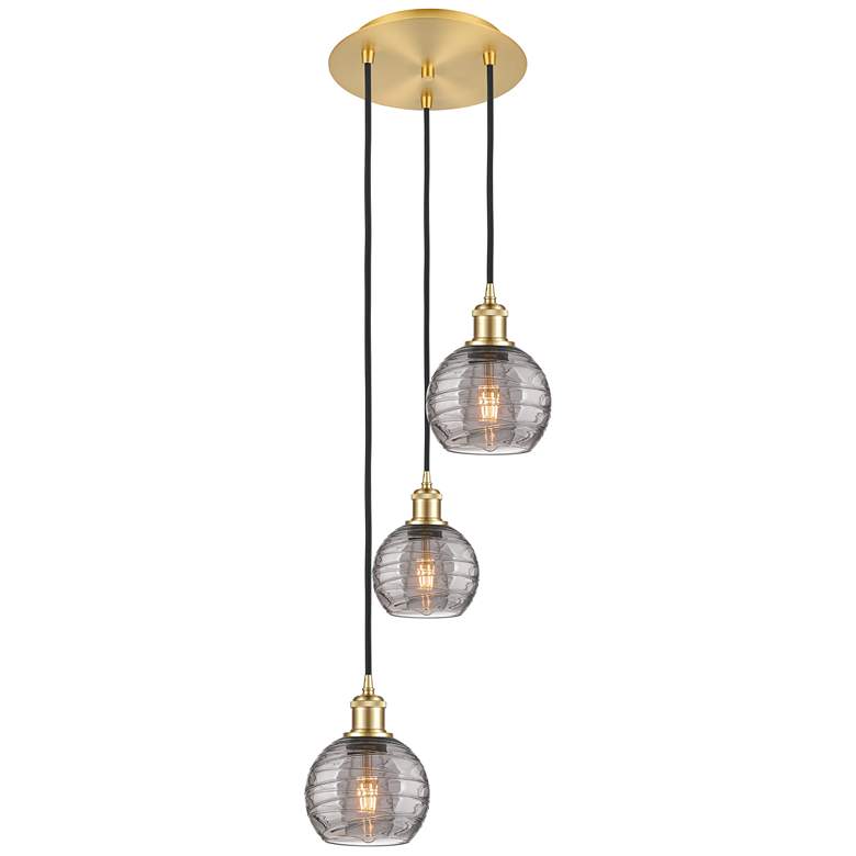 Image 1 Ballston Athens 12.38"W 3-Light Gold Corded Pendant w/ Smoke Swirl Sha