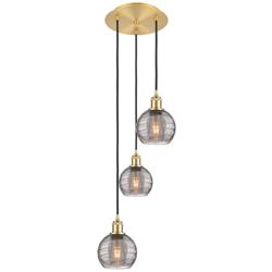 Ballston Athens 12.38"W 3-Light Gold Corded Pendant w/ Smoke Swirl Sha