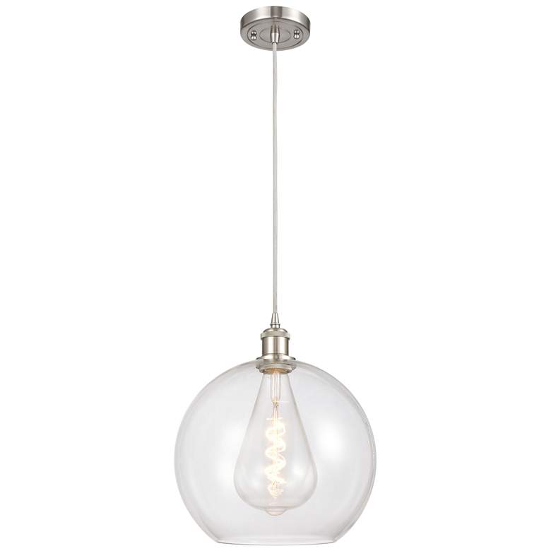 Image 1 Ballston Athens 12" Brushed Satin Nickel Corded Mini Pendant w/ Clear