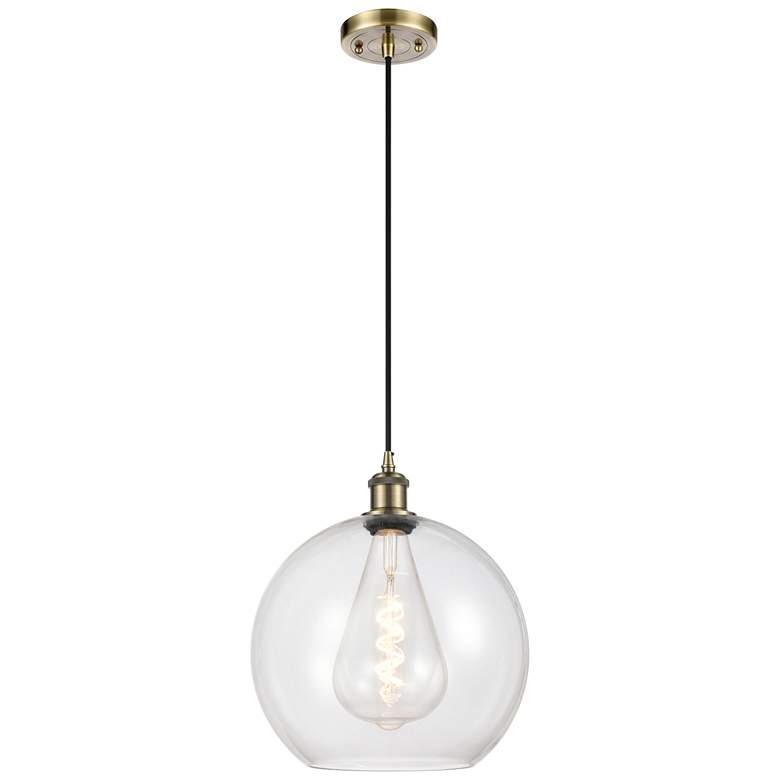 Image 1 Ballston Athens 12" LED Mini Pendant - Antique Brass - Clear Shade