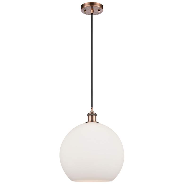 Image 1 Ballston Athens 12" LED Mini Pendant - Antique Copper - Matte White Sh