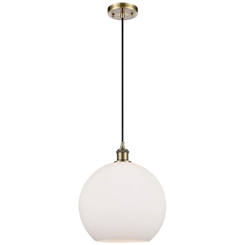 Image 1 Ballston Athens 12" Mini Pendant - Antique Brass - Matte White Shade