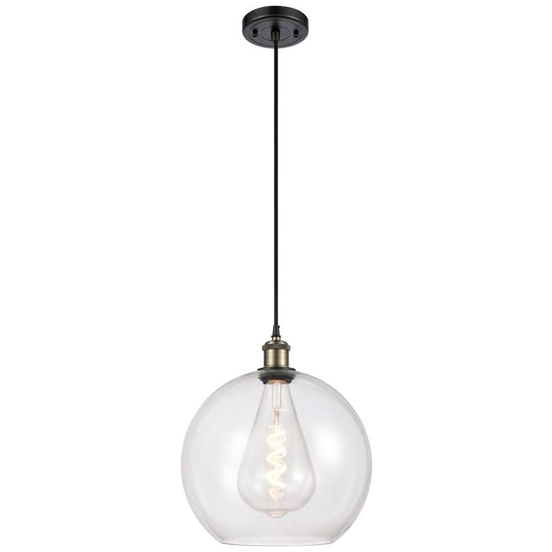 Image 1 Ballston Athens 12" Mini Pendant - Black Antique Brass - Clear Shade
