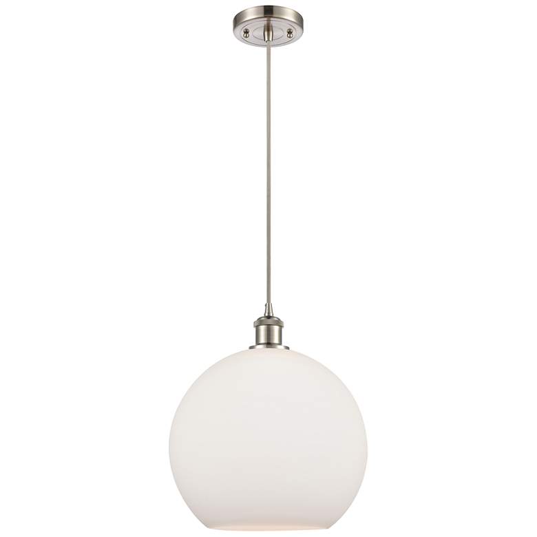 Image 1 Ballston Athens 12" Mini Pendant - Brushed Satin Nickel - Matte White