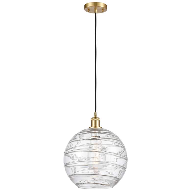 Image 1 Ballston Athens 12" Satin Gold Corded Mini Pendant w/ Deco Swirl Shade