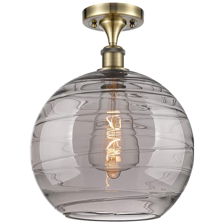 Image 1 Ballston Athens 12"W Antique Brass Semi-Flush Mount w/ Smoke Swirl Sha