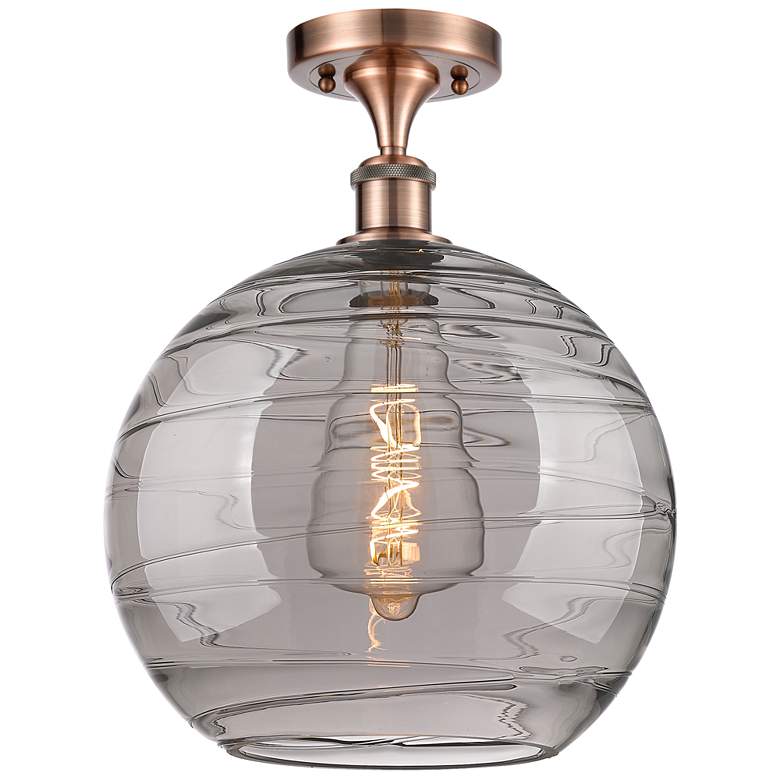 Image 1 Ballston Athens 12"W Antique Copper Semi-Flush Mount w/ Smoke Swirl Sh