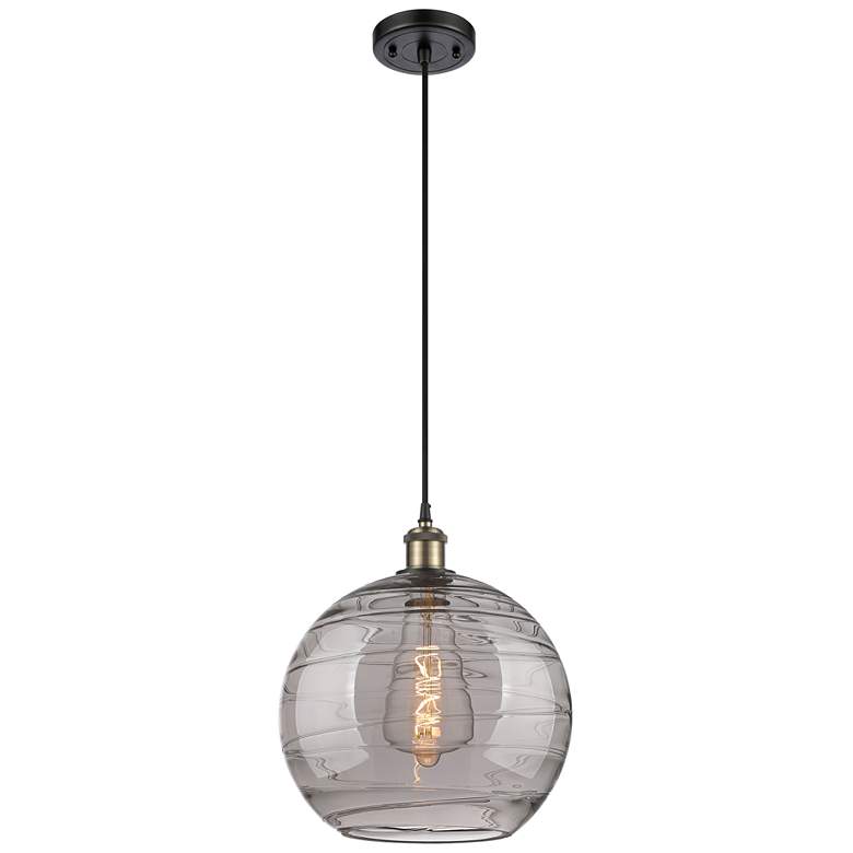 Image 1 Ballston Athens 12"W Black Brass Corded Mini Pendant w/ Smoke Swirl Sh
