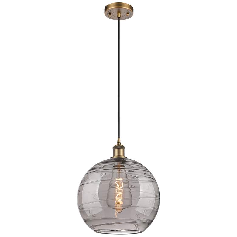 Image 1 Ballston Athens 12"W Brushed Brass Corded Mini Pendant w/ Smoke Swirl