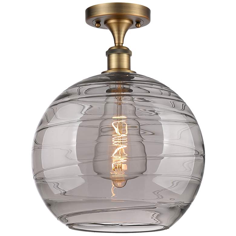 Image 1 Ballston Athens 12"W Brushed Brass Semi-Flush Mount w/ Smoke Swirl Sha