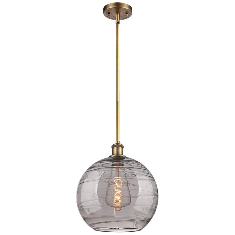 Image 1 Ballston Athens 12"W Brushed Brass Stem Mini Pendant w/ Smoke Swirl Sh
