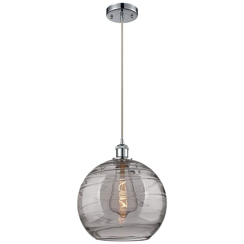 Image 1 Ballston Athens 12"W Chrome Corded Mini Pendant w/ Smoke Swirl Shade