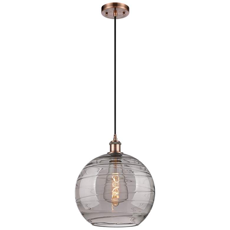 Image 1 Ballston Athens 12"W Copper Corded Mini Pendant w/ Smoke Swirl Shade