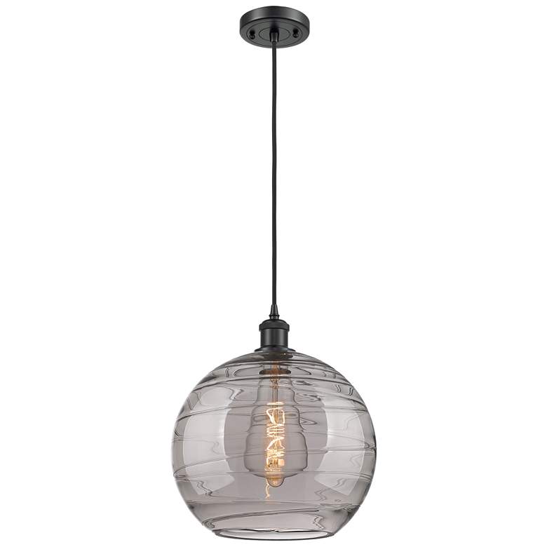 Image 1 Ballston Athens 12"W Matte Black Corded Mini Pendant w/ Smoke Swirl Sh