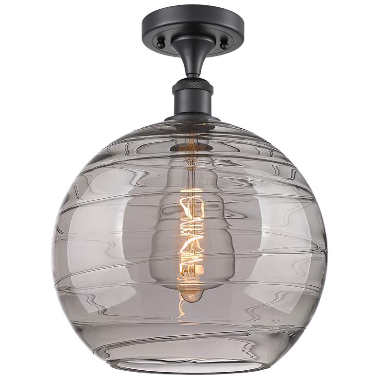 Image 1 Ballston Athens 12"W Matte Black Semi-Flush Mount w/ Smoke Swirl Shade