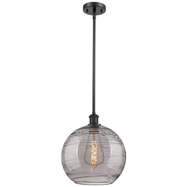 Image 1 Ballston Athens 12"W Matte Black Stemmed Mini Pendant w/ Smoke Swirl S