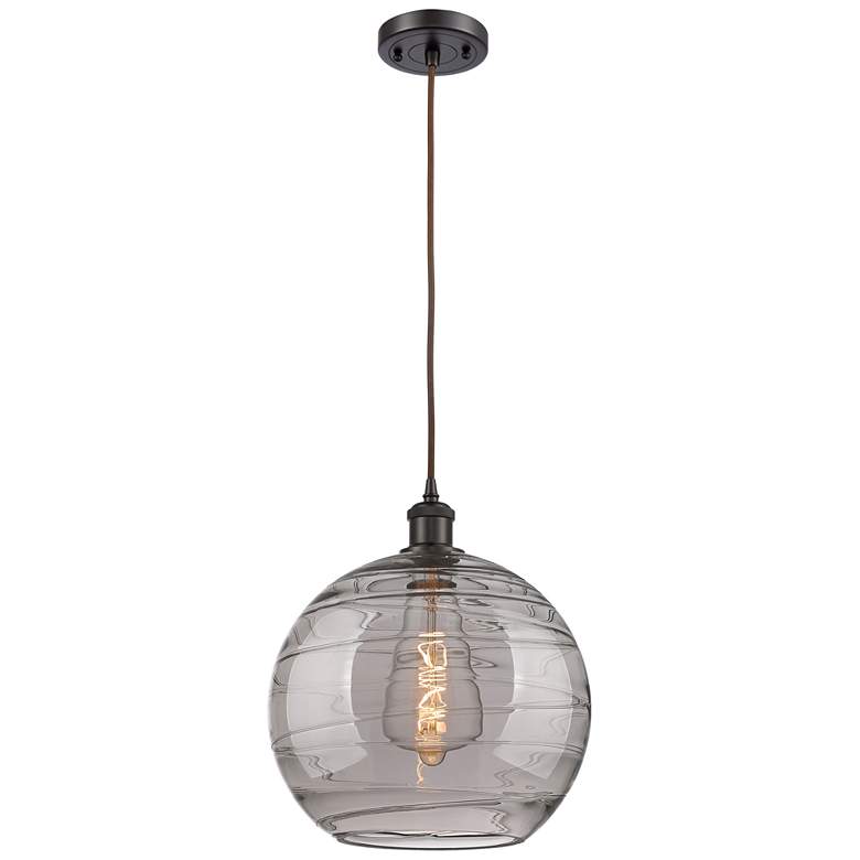 Image 1 Ballston Athens 12"W Oiled Bronze Corded Mini Pendant w/ Smoke Swirl S