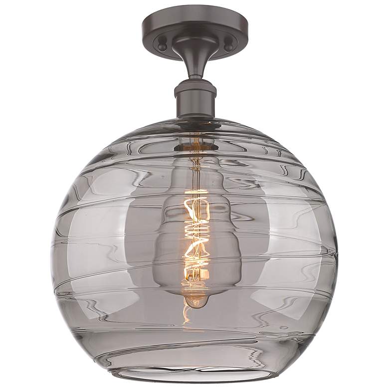 Image 1 Ballston Athens 12"W Oiled Bronze Semi-Flush Mount w/ Smoke Swirl Shad