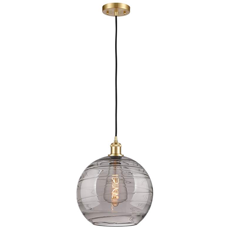 Image 1 Ballston Athens 12"W Satin Gold Corded Mini Pendant w/ Smoke Swirl Sha