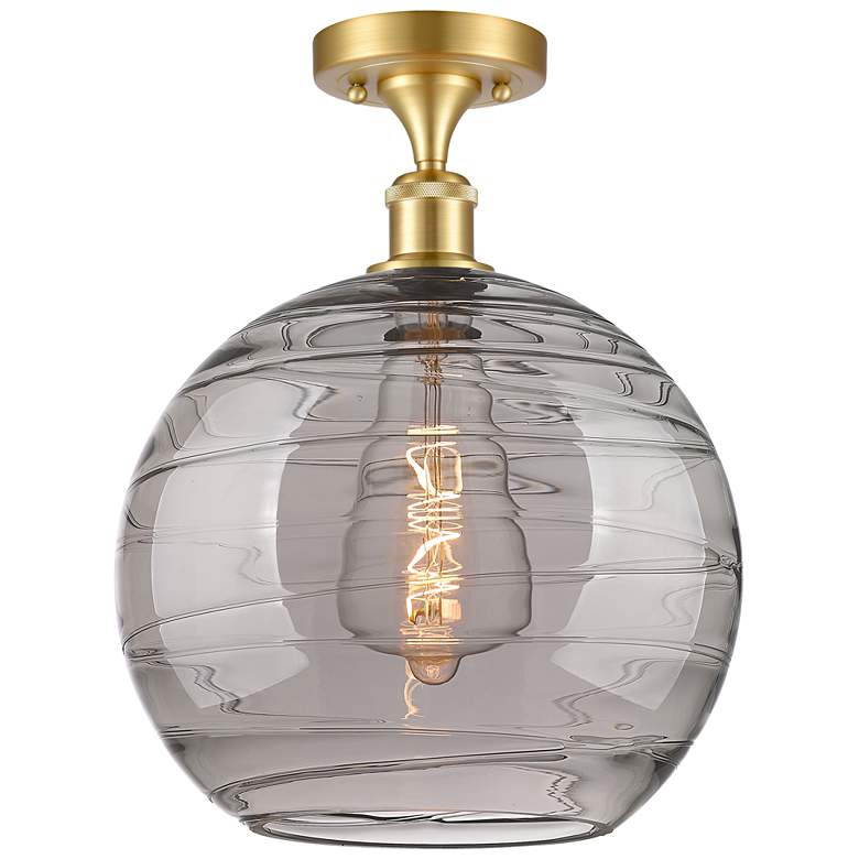 Image 1 Ballston Athens 12"W Satin Gold Semi-Flush Mount w/ Smoke Swirl Shade
