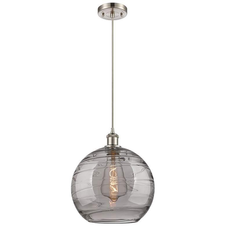 Image 1 Ballston Athens 12"W Satin Nickel Corded Mini Pendant w/ Smoke Swirl S
