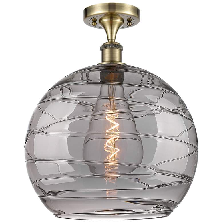 Image 1 Ballston Athens 13.75"W Antique Brass Semi-Flush Mount w/ Smoke Swirl