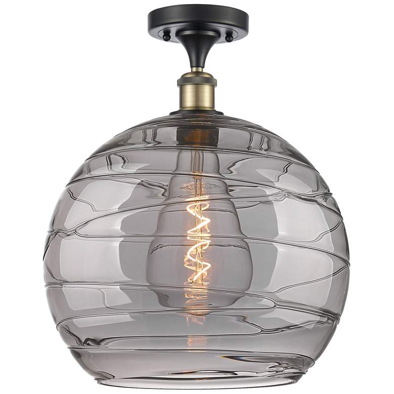 Image 1 Ballston Athens 13.75"W Black Antique Brass Semi-Flush w/ Smoke Swirl