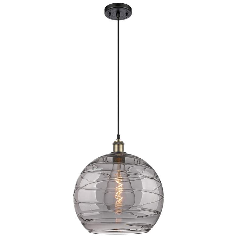 Image 1 Ballston Athens 13.75"W Black Brass Corded Pendant w/ Smoke Swirl Shad