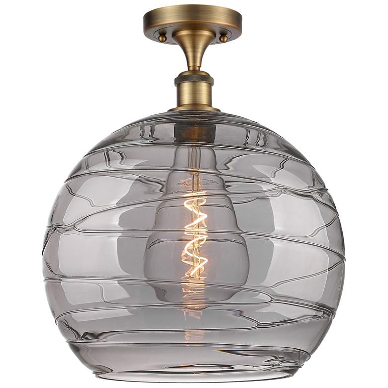 Image 1 Ballston Athens 13.75"W Brushed Brass Semi-Flush Mount w/ Smoke Swirl