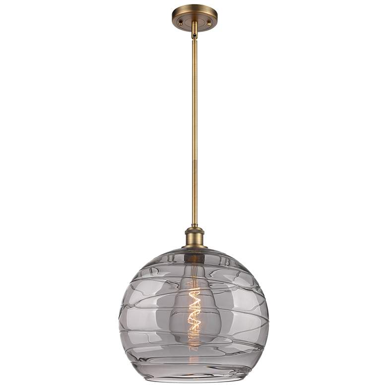 Image 1 Ballston Athens 13.75"W Brushed Brass Stemmed Pendant w/ Smoke Swirl S