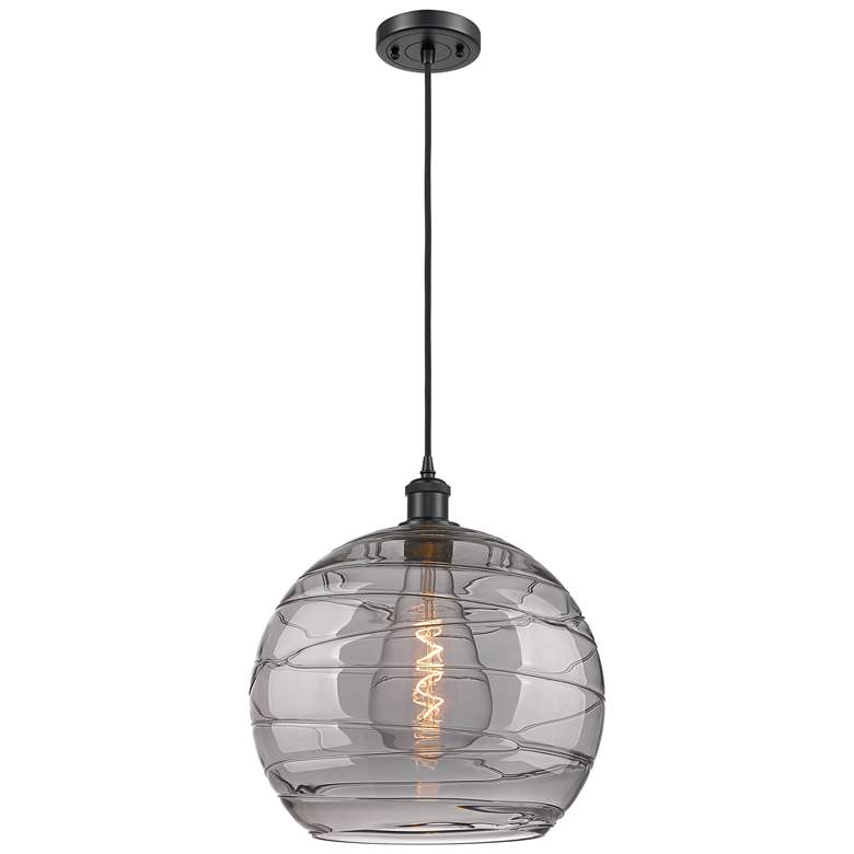 Image 1 Ballston Athens 13.75"W Matte Black Corded Pendant w/ Smoke Swirl Shad