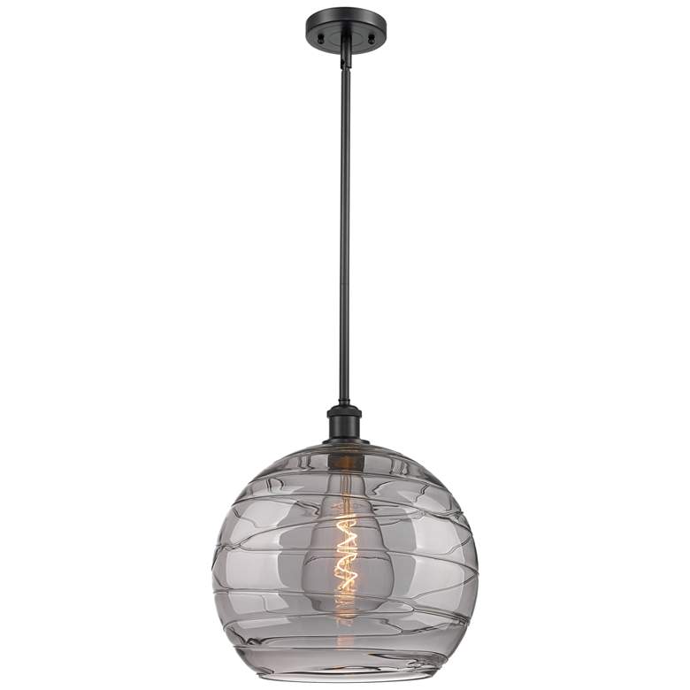 Image 1 Ballston Athens 13.75"W Matte Black Stemmed Pendant w/ Smoke Swirl Sha