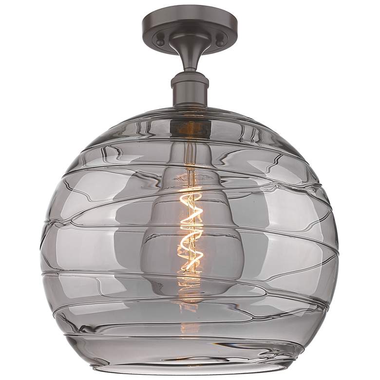 Image 1 Ballston Athens 13.75"W Oiled Bronze Semi-Flush Mount w/ Smoke Swirl S