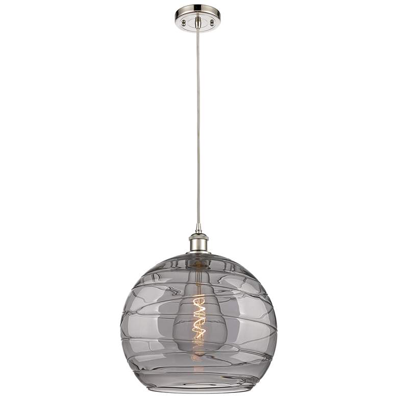 Image 1 Ballston Athens 13.75"W Polished Nickel Corded Pendant w/ Smoke Swirl