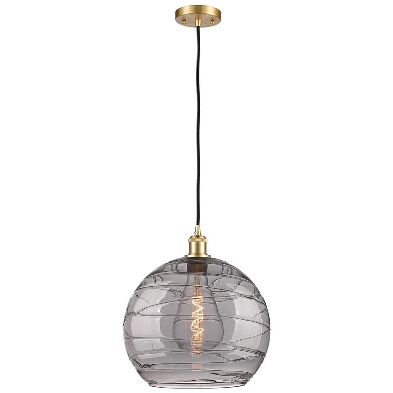 Image 1 Ballston Athens 13.75"W Satin Gold Corded Pendant w/ Smoke Swirl Shade