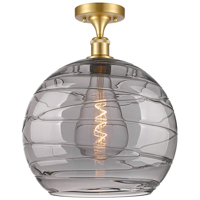 Image 1 Ballston Athens 13.75"W Satin Gold Semi-Flush Mount w/ Smoke Swirl Sha