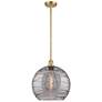 Ballston Athens 13.75"W Satin Gold Stemmed Pendant w/ Smoke Swirl Shad