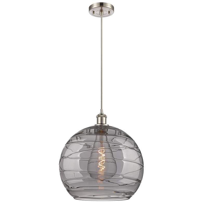Image 1 Ballston Athens 13.75"W Satin Nickel Corded Pendant w/ Smoke Swirl Sha