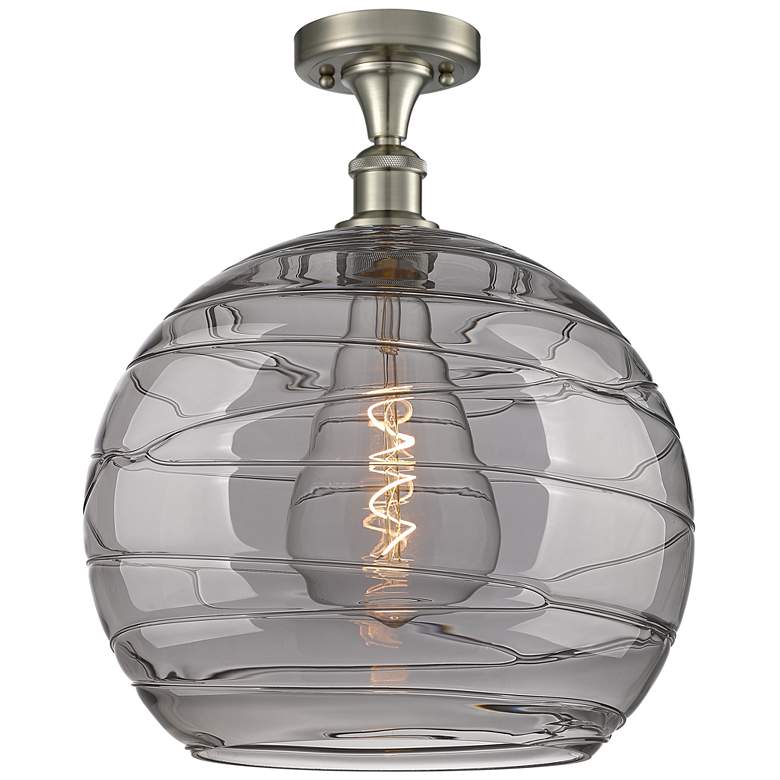 Image 1 Ballston Athens 13.75"W Satin Nickel Semi-Flush Mount w/ Smoke Swirl S