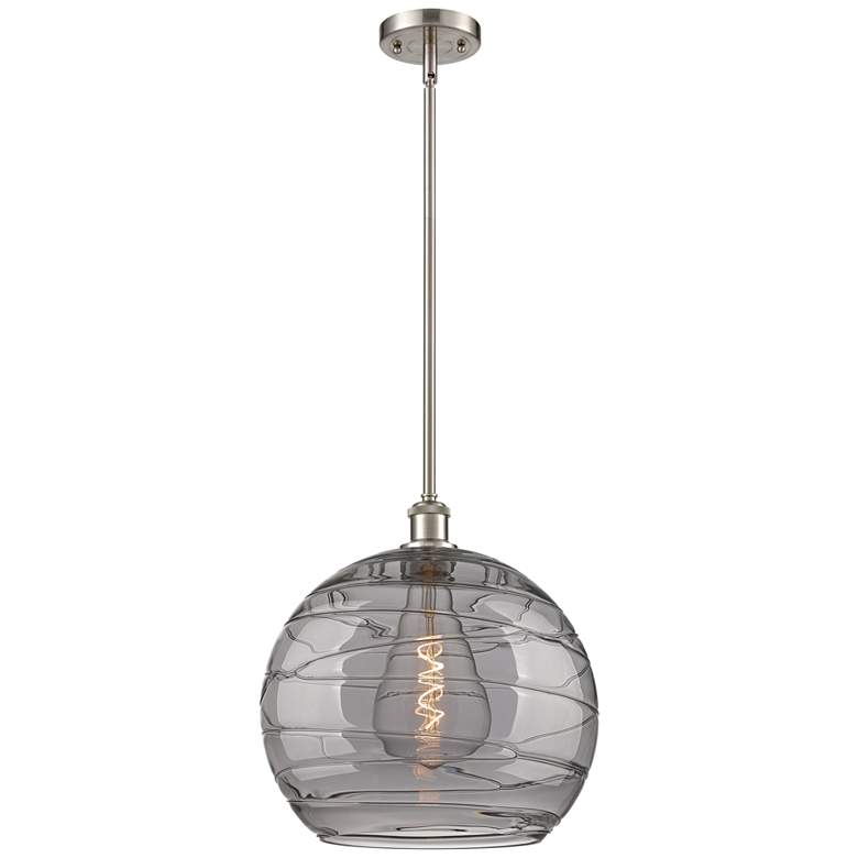 Image 1 Ballston Athens 13.75"W Satin Nickel Stemmed Pendant w/ Smoke Swirl Sh