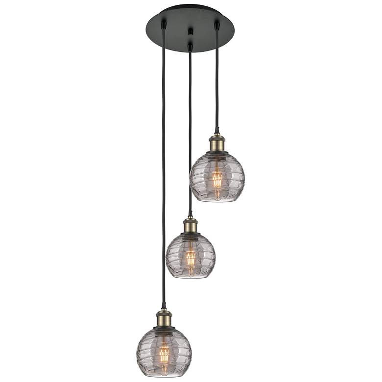 Image 1 Ballston Athens 13"W 3-Light Black Brass Cord Pendant w/ Smoke Swirl S