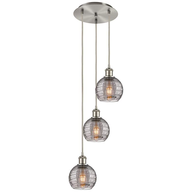 Image 1 Ballston Athens 13"W 3-Light Satin Nickel Cord Pendant w/ Smoke Swirl