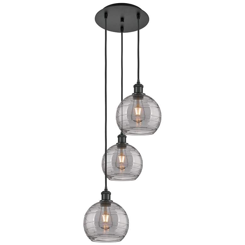 Image 1 Ballston Athens 14.5"W 3-Light Black Corded Pendant w/ Smoke Swirl Sha