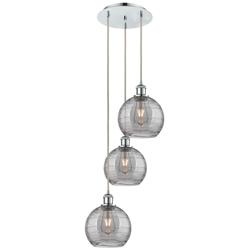 Ballston Athens 14.5"W 3-Light Chrome Corded Pendant w/ Smoke Swirl Sh