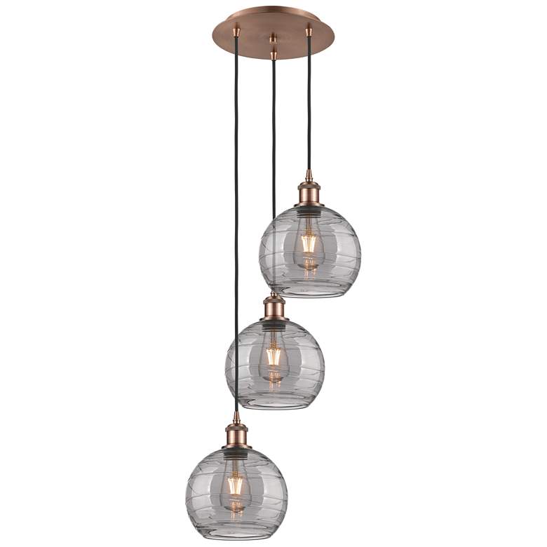 Image 1 Ballston Athens 14.5"W 3-Light Copper Corded Pendant w/ Smoke Swirl Sh