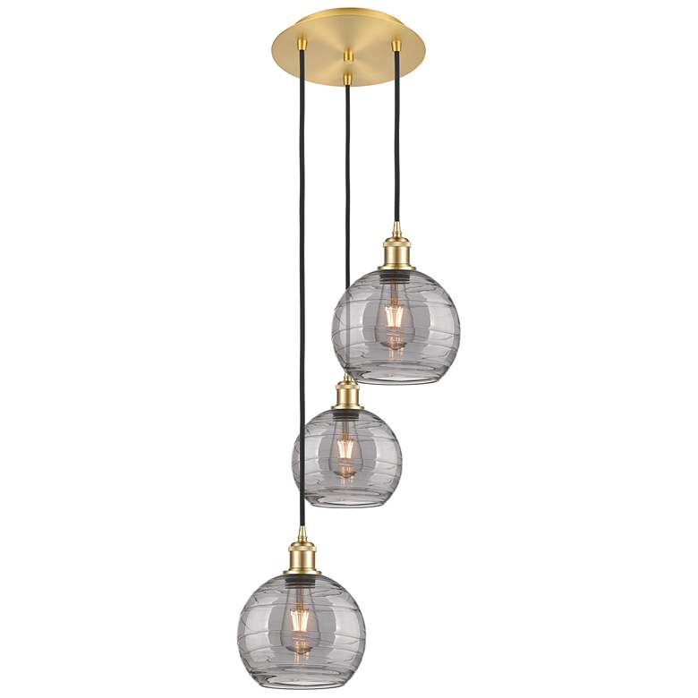 Image 1 Ballston Athens 14.5"W 3-Light Gold Corded Pendant w/ Smoke Swirl Shad