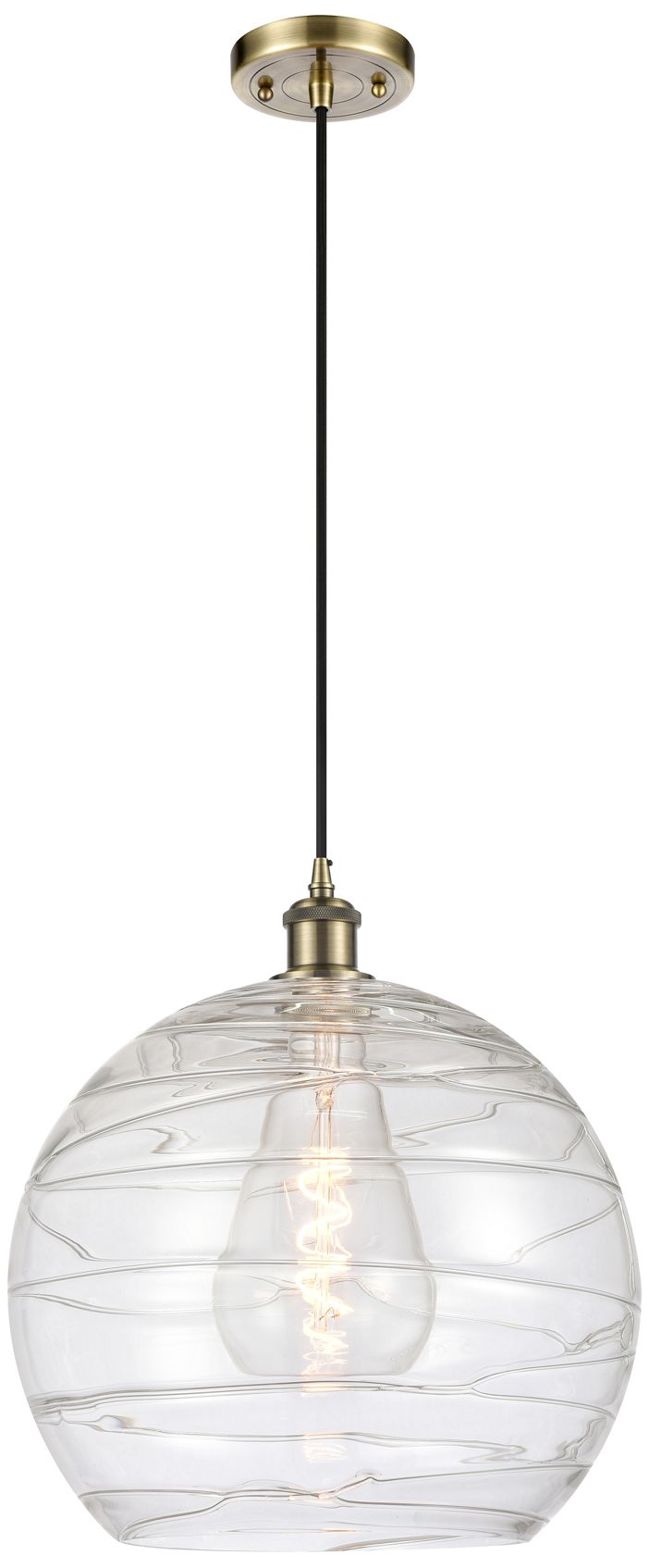 Ballston Athens 14" Antique Brass Pendant w/Clear Deco Swirl Made to Order